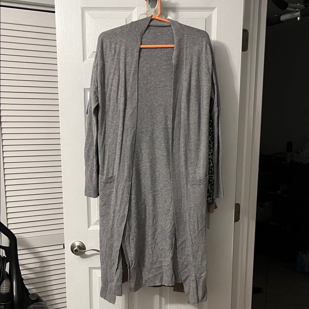 Gray Open Front Cardigan
